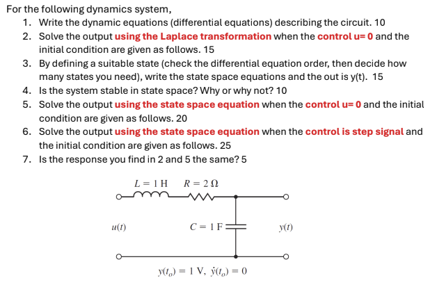 Solved For the following dynamics system, 1. ﻿Write the | Chegg.com