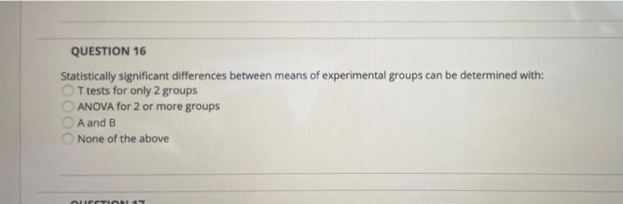 Solved Question 16 Statistically Significant Differences