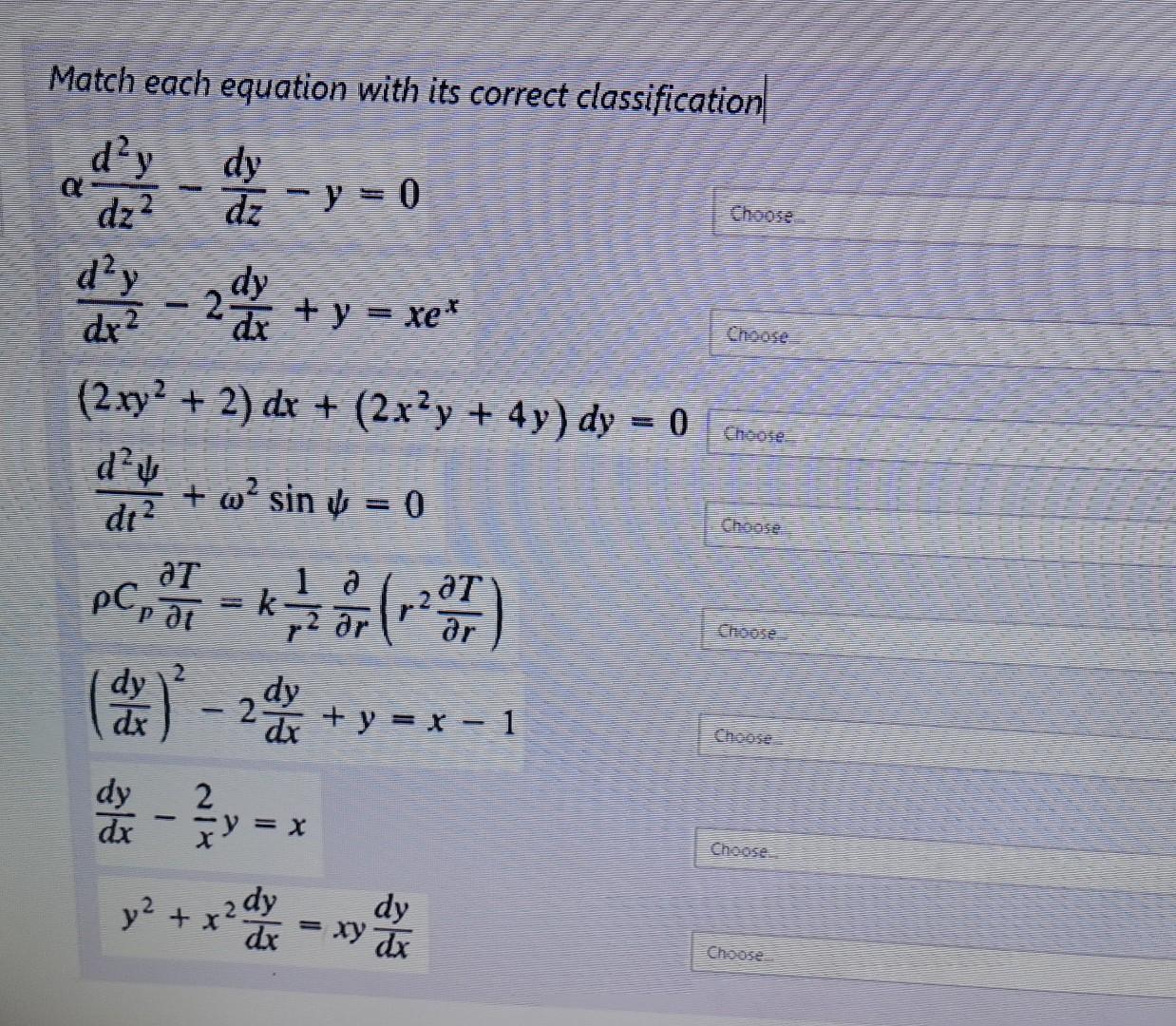 Match Each Equation With Its Correct Classification | Chegg.com