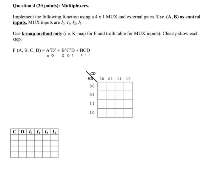 Solved Question 4 ( 20 points): Multiplexers. Implement the | Chegg.com
