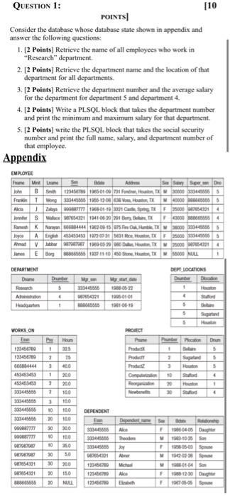 Solved 110 QUESTION 1: POINTS Consider the database whose | Chegg.com