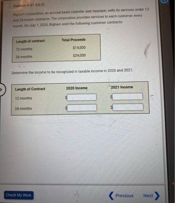 Solved Exercise 4-21 (LO.2) Bigham Corporation, An Accrual | Chegg.com