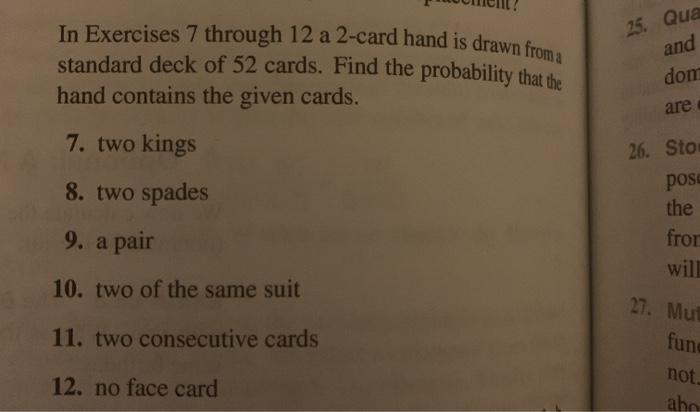 Solved In Exercises 7 through 12 a 2-card hand is drawn from | Chegg.com