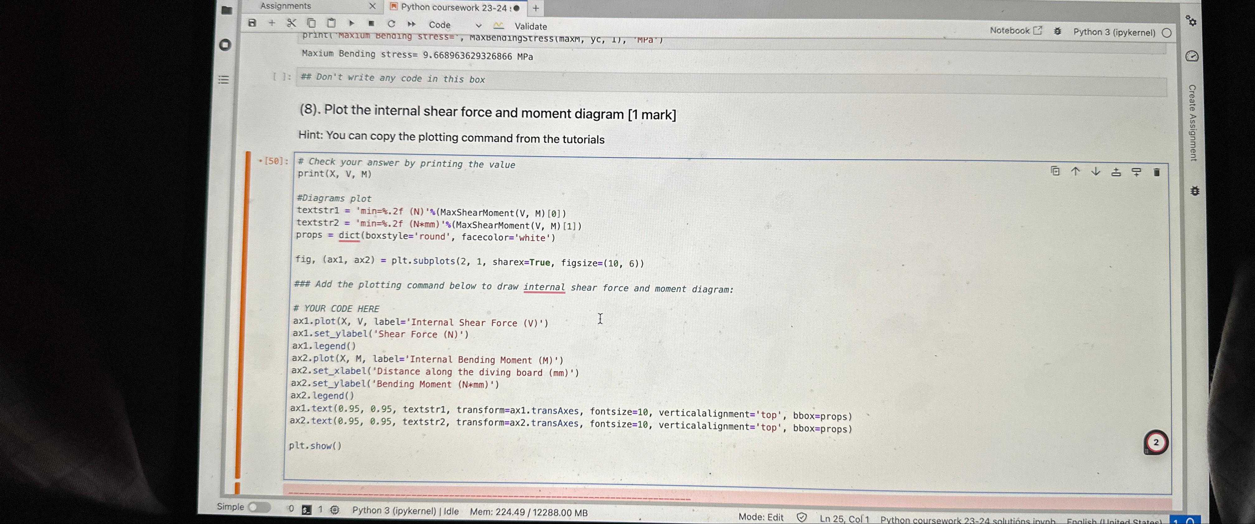 Solved AssignmentsxPython coursework 23-24 ﻿:+8print maxium | Chegg.com