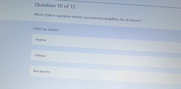 Solved Question 10 ﻿of 12Which Python operation returns | Chegg.com image.
