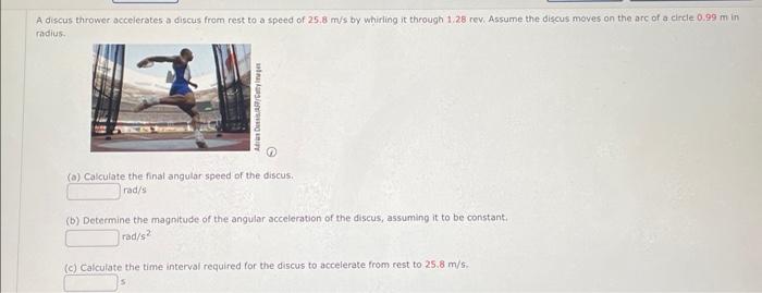 Solved A discus thrower acceierates a discus from rest to a | Chegg.com
