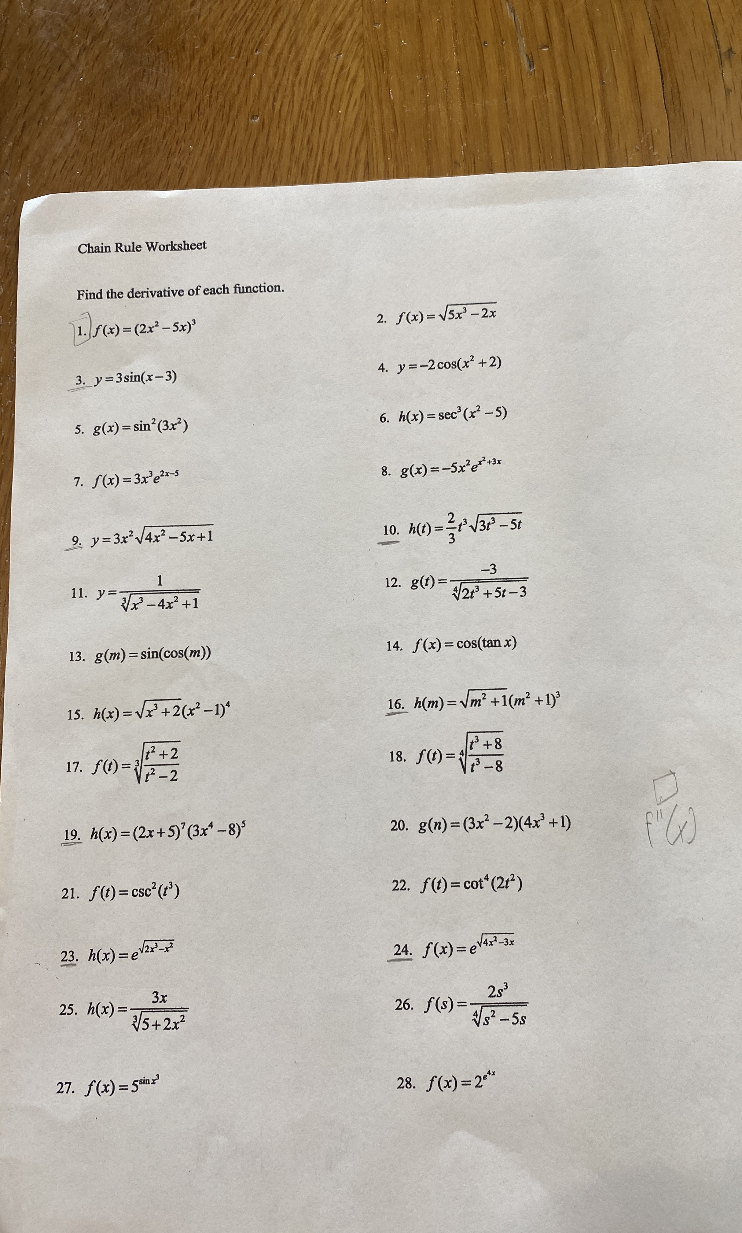 Chain Rule WorksheetFind the derivative of each | Chegg.com