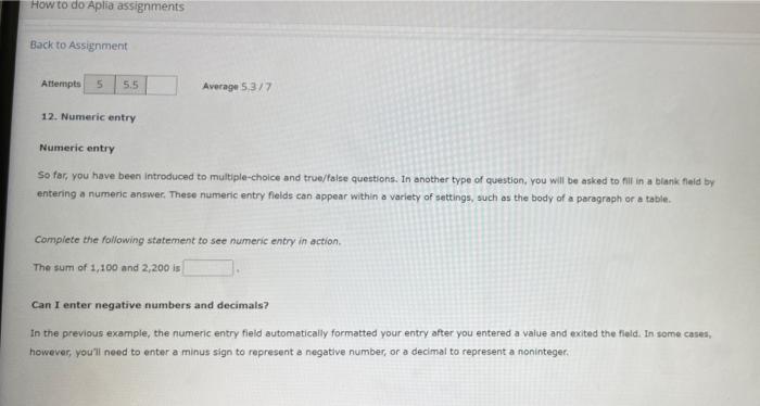 Solved How To Do Aplia Assignments Back To Assignment | Chegg.com