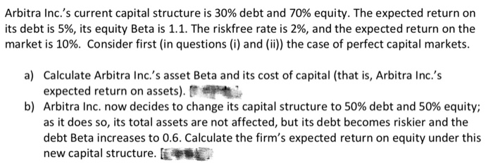 Solved Arbitra Inc S Current Capital Structure Is 30 De Chegg Com