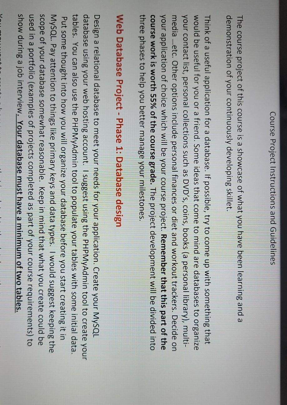 Course Project Instructions and Guidelines The course | Chegg.com
