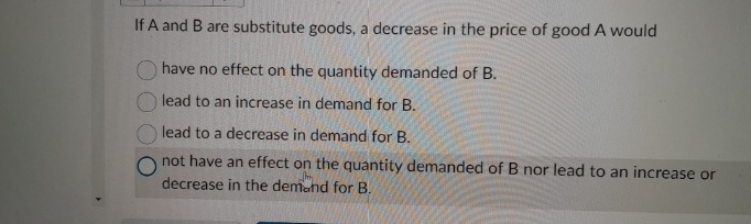 Solved If A and B ﻿are substitute goods, a decrease in the | Chegg.com