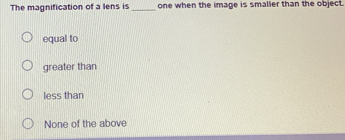 Solved The magnification of a lens is q, ﻿one when the image | Chegg.com