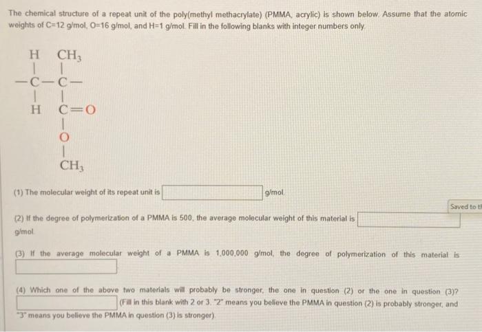 Solved The chemical structure of a repeat unit of the | Chegg.com