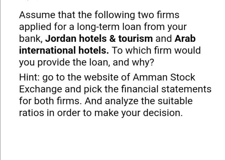 Assume That The Following Two Firms Applied For A Chegg Com