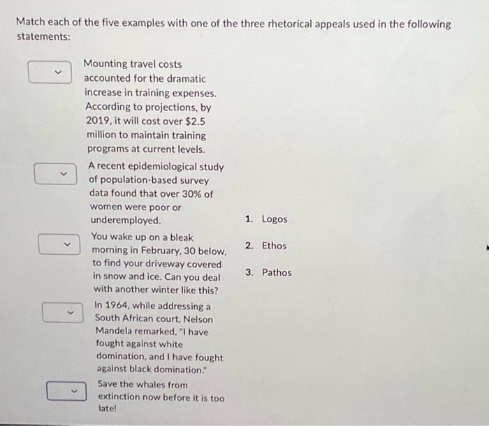 Match each of the five examples with one of the three | Chegg.com