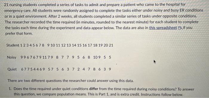 Solved 21 Nursing Students Completed A Series Of Tasks To | Chegg.com