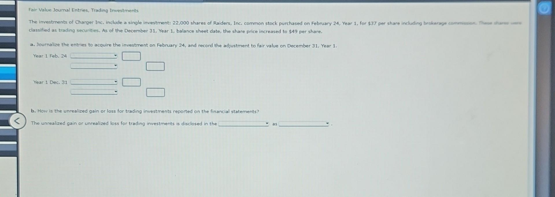 Solved Fair Value Journal Entries, Trading Investments | Chegg.com