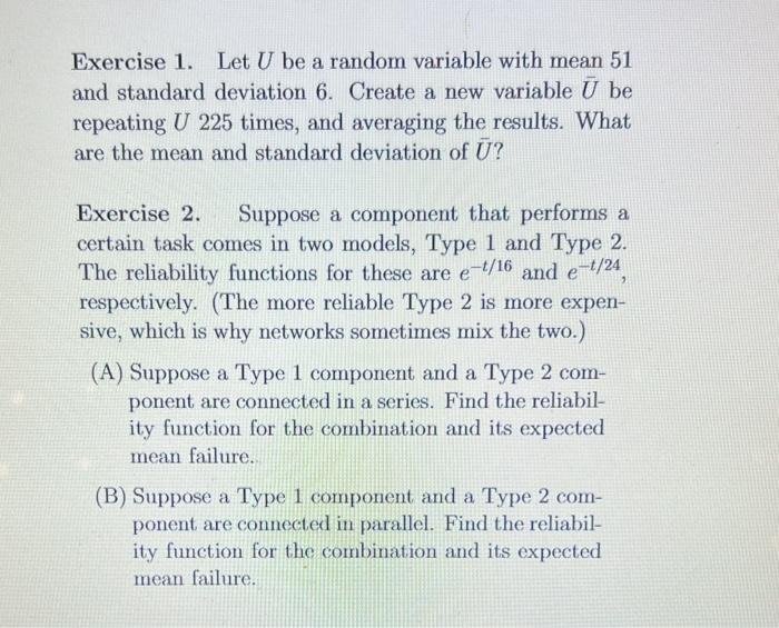 Solved Exercise 1. Let U be a random variable with mean 51 | Chegg.com
