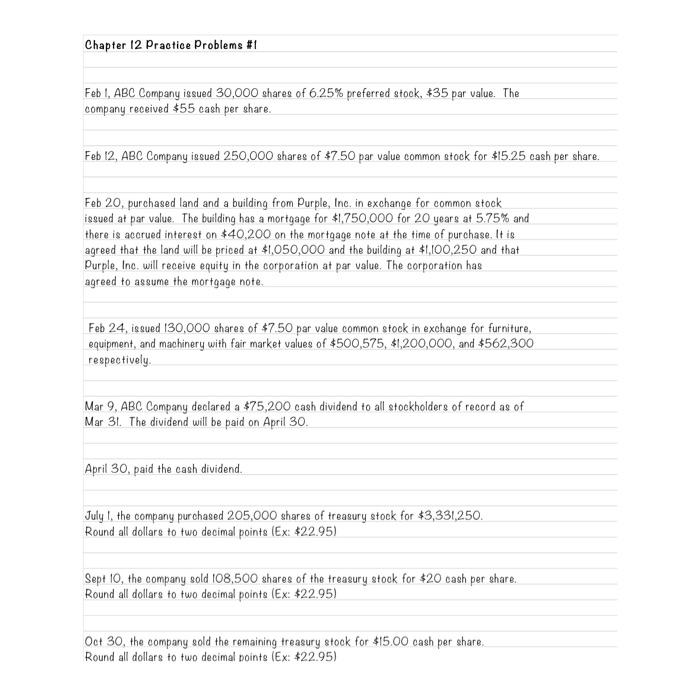 Solved Chapter 12 Practice Problems #1 Feb 1, ABC Company | Chegg.com