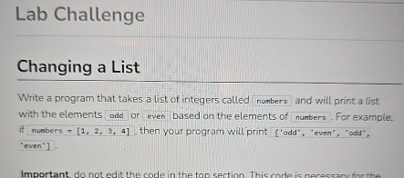Solved Lab ChallengeChanging a ListWrite a program that | Chegg.com