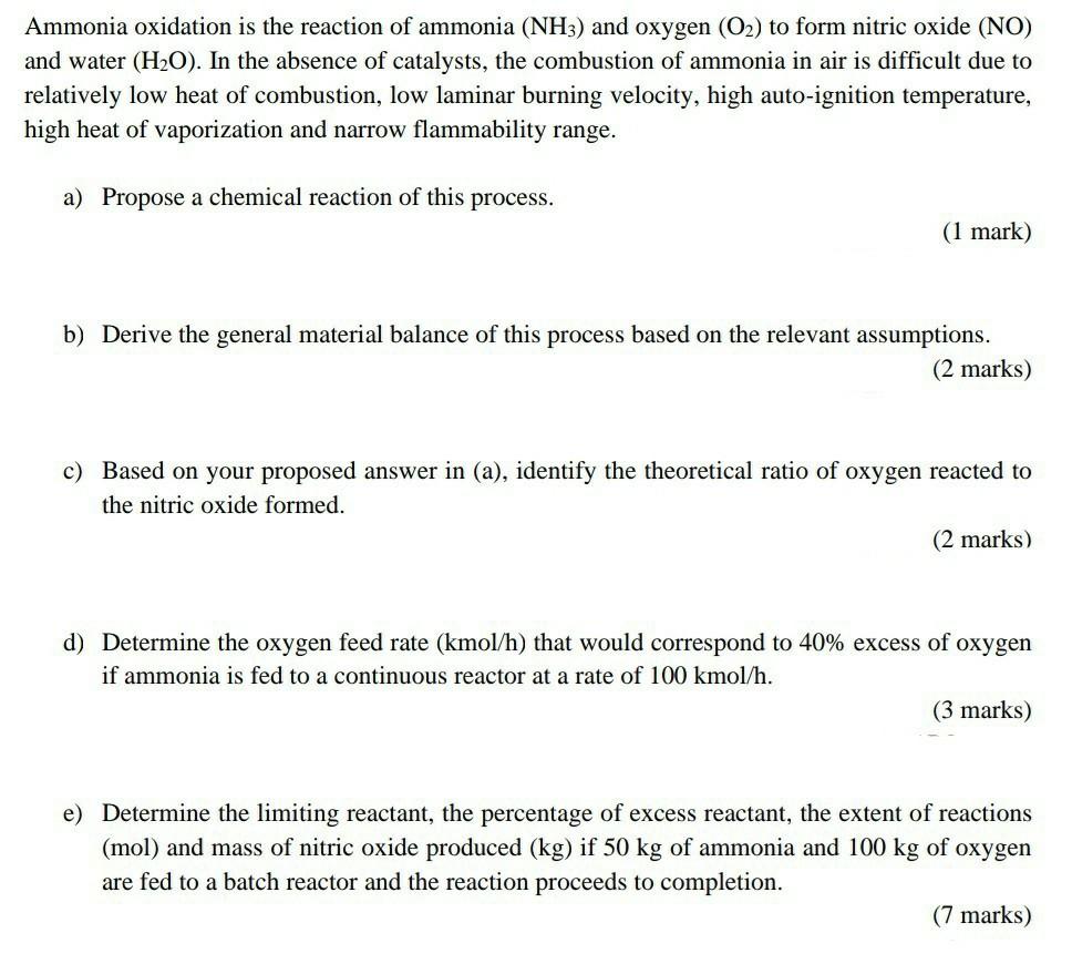 Solved Ammonia oxidation is the reaction of ammonia (NH3) | Chegg.com