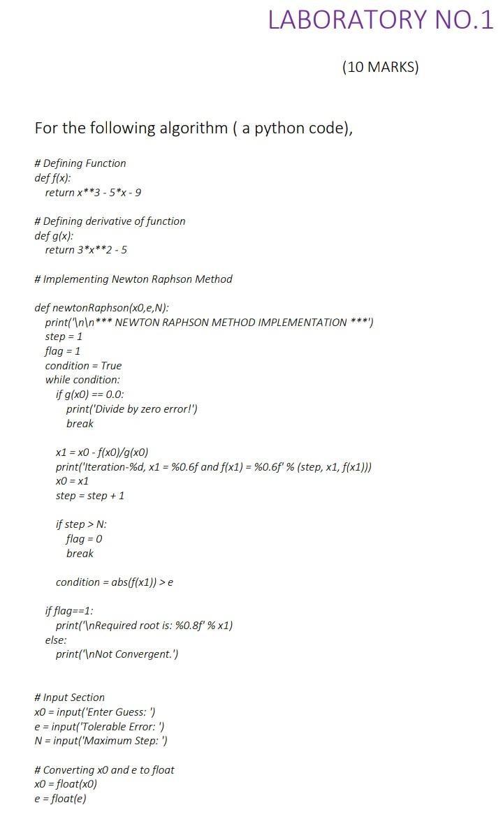 Solved (10 MARKS For the following algorithm ( a python | Chegg.com