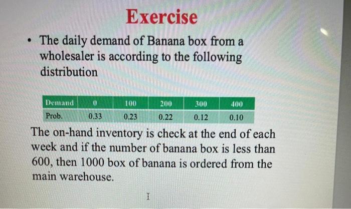 Solved Exercise • The Daily Demand Of Banana Box From A | Chegg.com