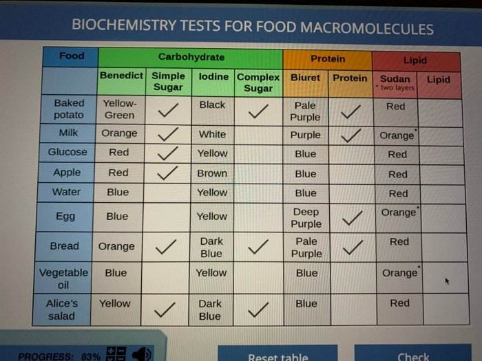 Biochemistry Tests For Food Macromolecules Food Lipid Chegg 