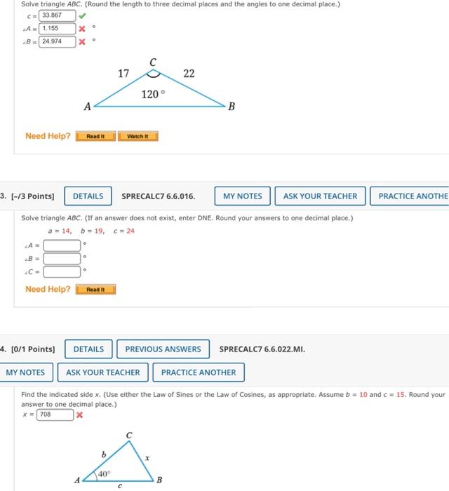 Solved 13. -/1 points SAlg Trig3 6.2.043. Find x rounded to