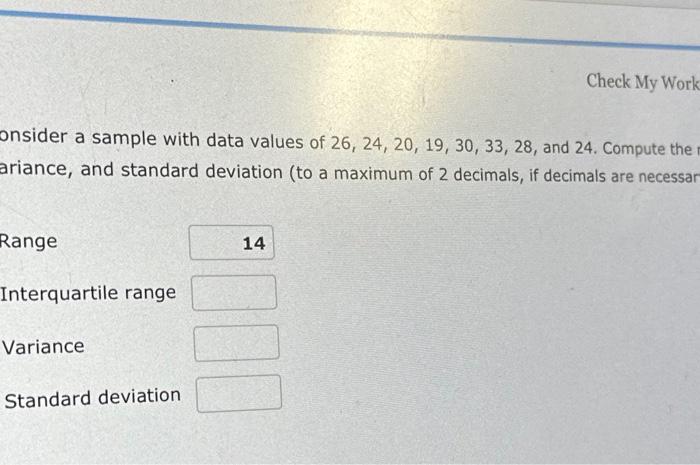 Solved consider a sample with data values of 26, 24, 20, 19, | Chegg.com