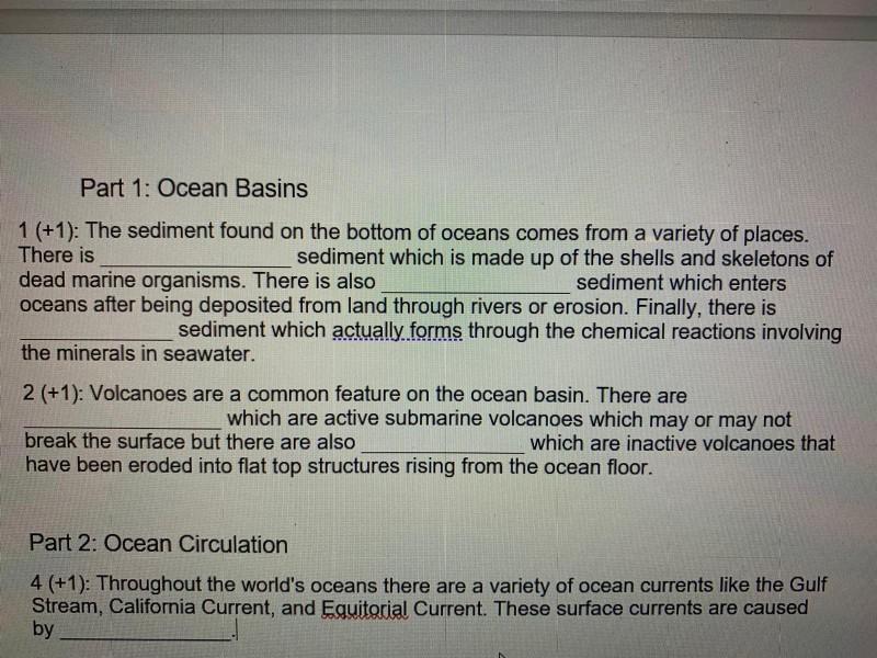 Solved Part 1: Ocean Basins 1 (+1): The sediment found on | Chegg.com