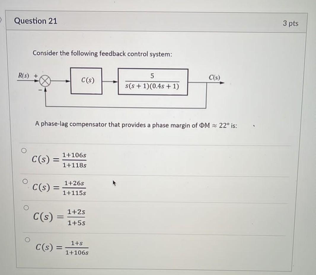 Solved Question 21 3 pts Consider the following feedback | Chegg.com