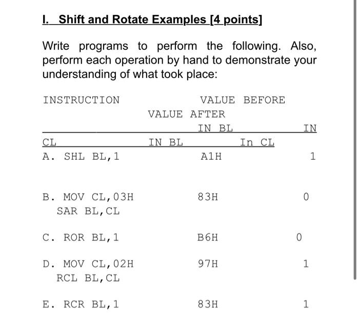 Solved 1. Shift and Rotate Examples [4 points] Write | Chegg.com