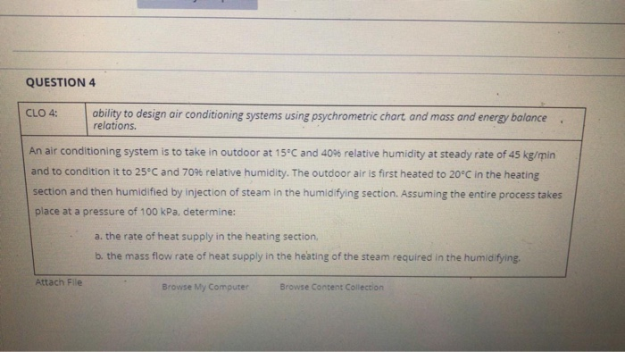 Solved QUESTION 4 CLO 4: ability to design air conditioning | Chegg.com