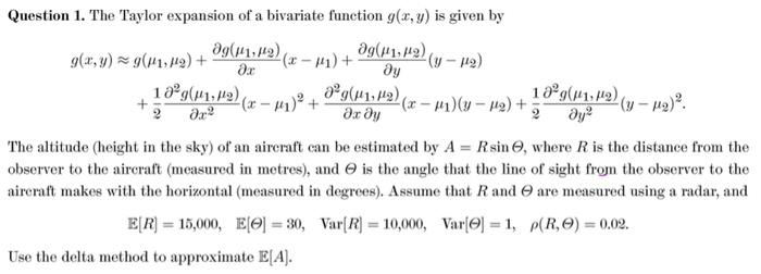 Question 1. The Taylor expansion of a bivariate | Chegg.com