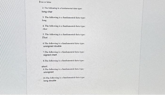 Solved 2. The following is a fundamental data fype: long | Chegg.com