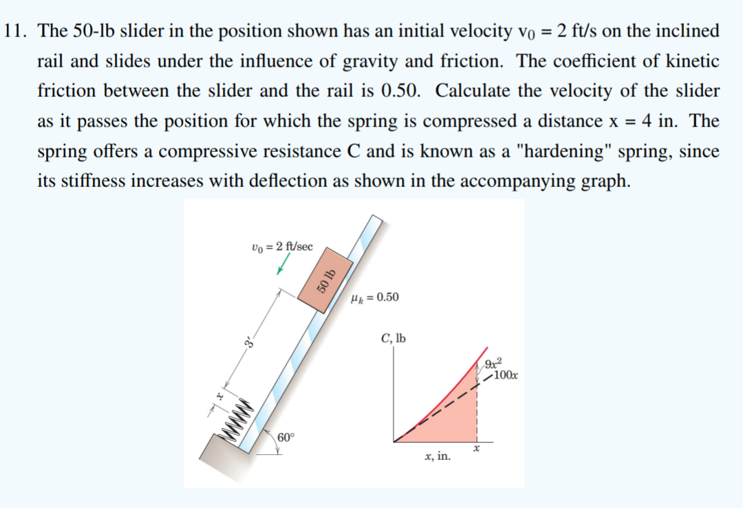 Solved 11. The 50-lb slider in the position shown has an | Chegg.com