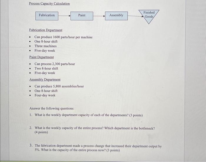 Solved Process Capacity Calculation Fabrication Department - | Chegg.com