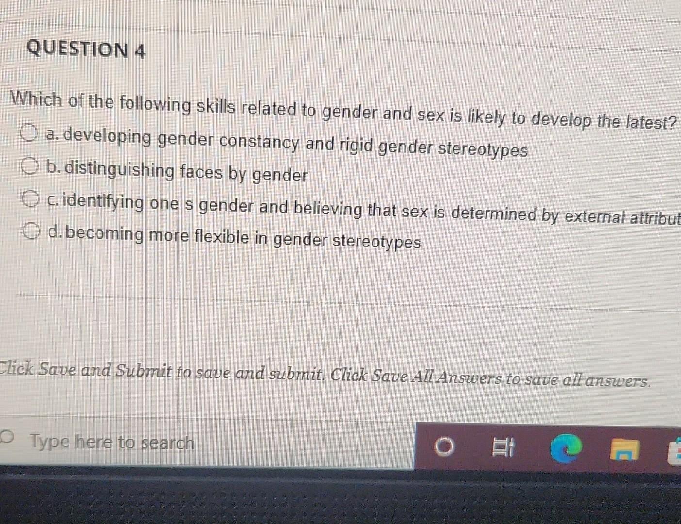 Gender Constancy Examples Solved Which of the following skills related to gender and | Chegg.com