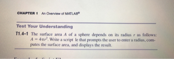 Chapter 1 An Overview Of Matlab Test Your Understa Chegg Com