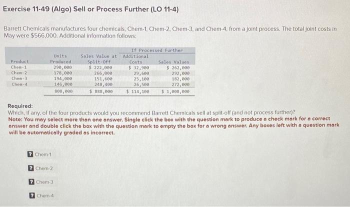 Solved Exercise 11-49 (Algo) Sell or Process Further (LO | Chegg.com