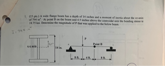 Solved 1. (15 pts.) A wide flange beam has a depth of 14 | Chegg.com