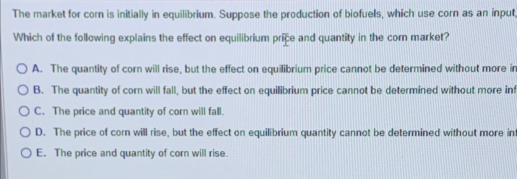 Solved The market for corn is initially in equilibrium.
