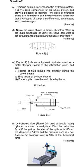 Solved Question 2 (a) Hydraulic Pump Is Very Important In | Chegg.com