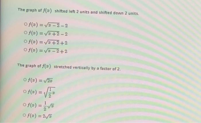 Solved The graph of f() shifted left 2 units and shifted | Chegg.com