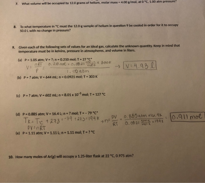 Solved 7 What Volume Will Be Occupied By 12 0 Grams Of H Chegg Com