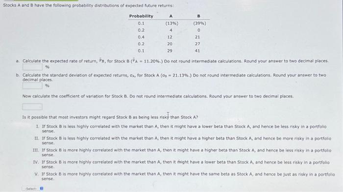 Solved Stocks A And B Have The Following Probability | Chegg.com