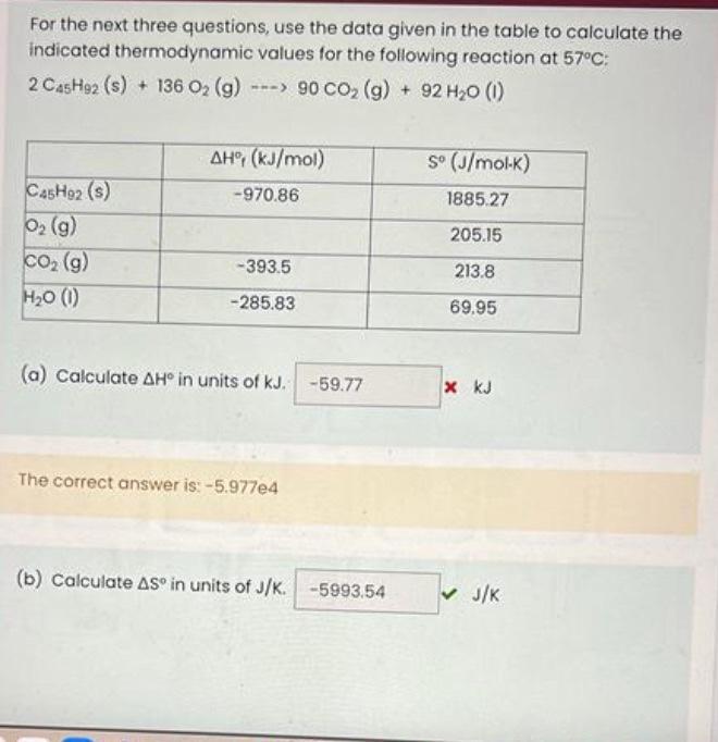 Solved For the next three questions, use the data given in | Chegg.com