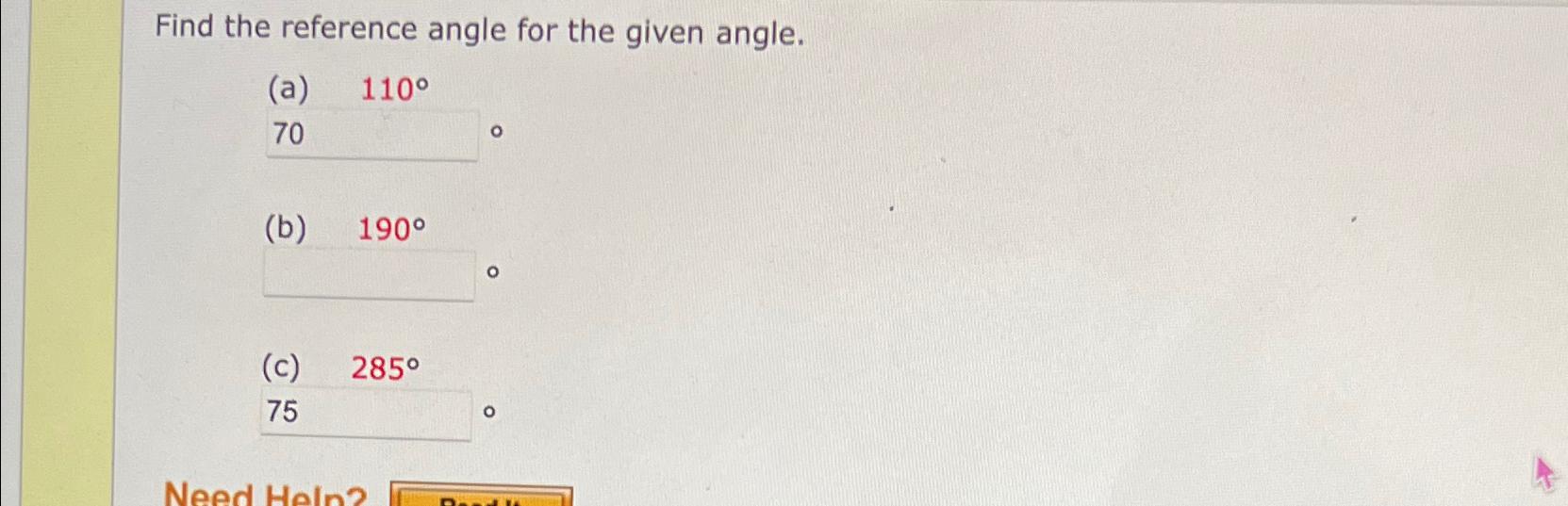 Solved Find the reference angle for the given | Chegg.com