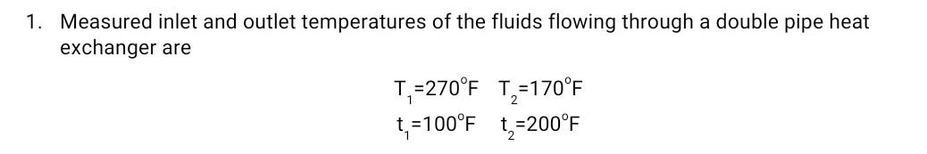 Solved 1. Measured inlet and outlet temperatures of the | Chegg.com